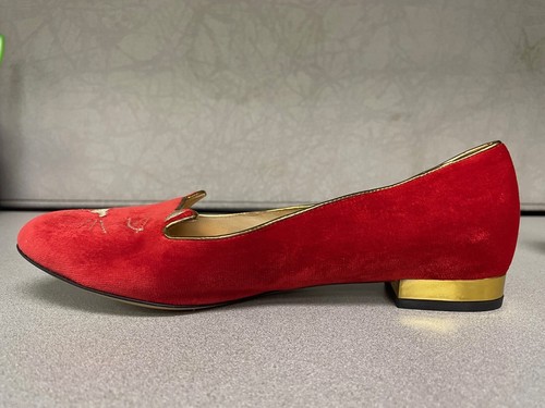 Charlotte Olympia Velvet Embroidered Kitty Ballet Flats Size EU 39 (US Size 8.5) - Picture 6 of 7