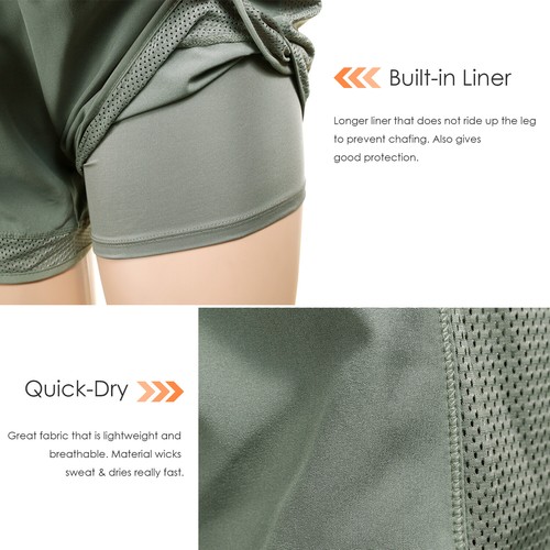 Women's Mesh Run 2-in-1 Shorts Athletic Workout Gym Shorts with Liner and Pocket - Picture 36 of 42