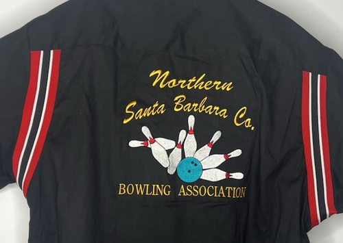 Bowling Shirt XL Santa Barbara County Bowling Assoc Black Red Embroidered - Picture 2 of 3