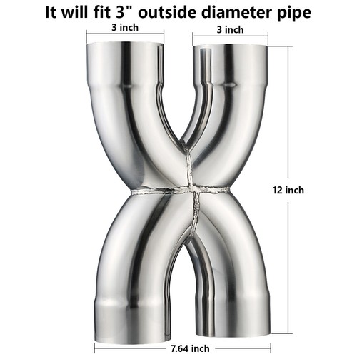 Welded X Pipe 3" Dual Inlet/Outlet Polished Exhaust X Pipe Stainless Steel - Bild 2 von 5