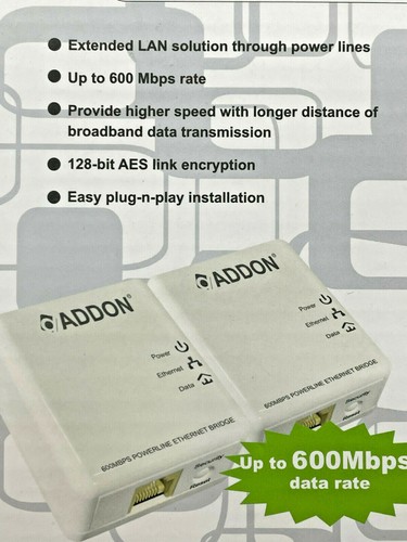 New! Two x Addon 600Mbps Powerline networking AV Adaptor plugs HP6100 - 第 7/10 張圖片