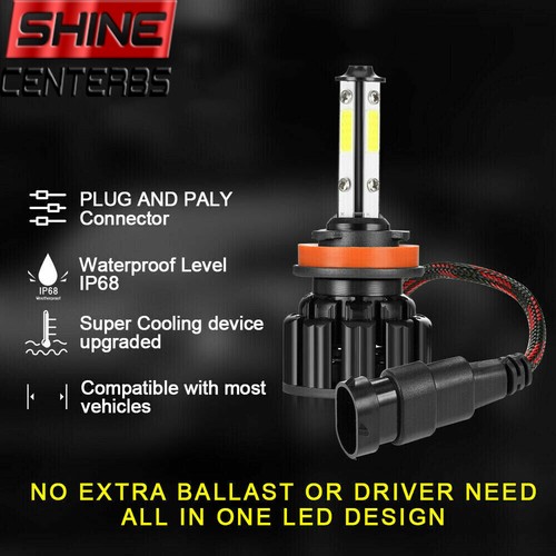 2PCS H8 H9 H11 LED Headlight Kit High Low Beam Fog Bulb Super Bright 6000K 4SIDE - Picture 6 of 12