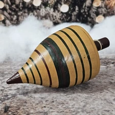 Folk Art Antique Large Wooden Toy Spinning Top Painted Wood 5"