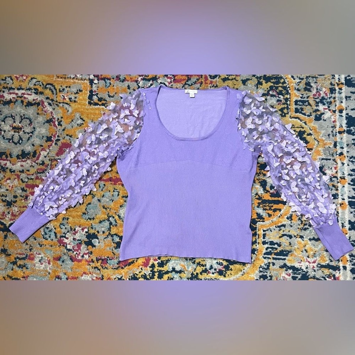 Cato Fluttering Butterfly Sheer Sleeve Sweater Purple Size 18/20