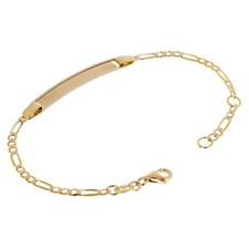 Italian 14k Two Tone Gold Engravable Baby Kids ID Figaro Bracelet 6" 2.5 grams