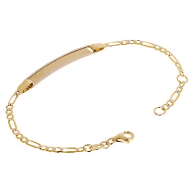 Italian 14k Two Tone Gold Engravable Baby Kids ID Figaro Bracelet 6
