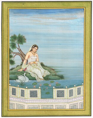 Handmade Indian Miniature Painting Of Indian Woman Fine Art On