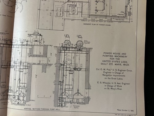 1895 Antique Industrial Drawing Power House and Pumping Machinery - Picture 2 of 4