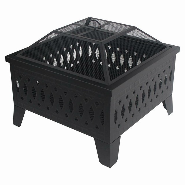 Outdoor Fire Pit Square Firepit Metal Bowl Fireplace Backyard Outdoor Fire Pit 26 Inch Steel Square Deep Bowl For Patio Garden Backyard Black