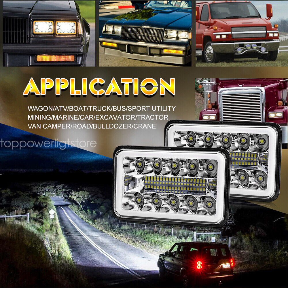 For Kenworth W900 T800 Peterbilt 357 379 378 4pcs 4x6" LED Headlights