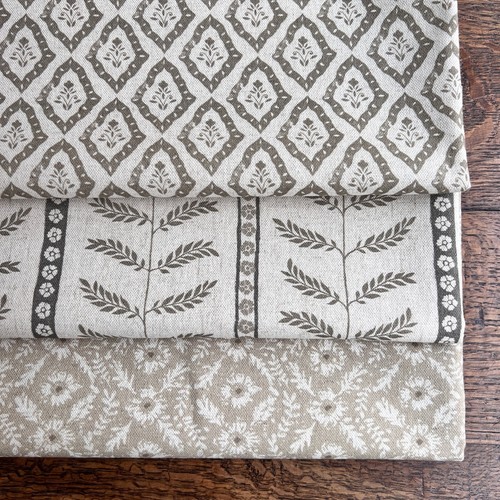MARTHELINE flowers BLOCK PRINT Linen/Cotton Fabric, Price per 1/2m - Picture 9 of 13