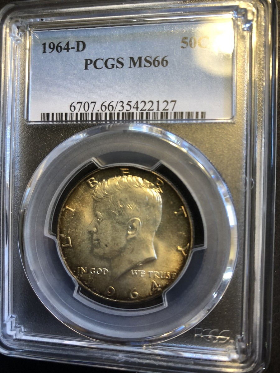 1964-D ケネディ ハーフダラー 銀貨PCGS鑑定済 1964D DDOKennedy Silver Half Dollar PCGS Ms-66 Not On Holder. Rare