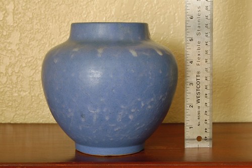 Stunning Antique Brush-McCoy Pottery Vase Art Vellum Blue #749 from 1920s - Picture 2 of 12