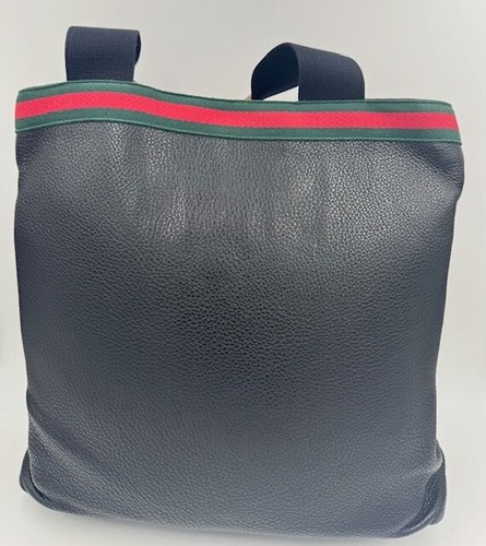 Gucci Black Textured Leather Tote Bag with Red and Green Web - Picture 5 of 8