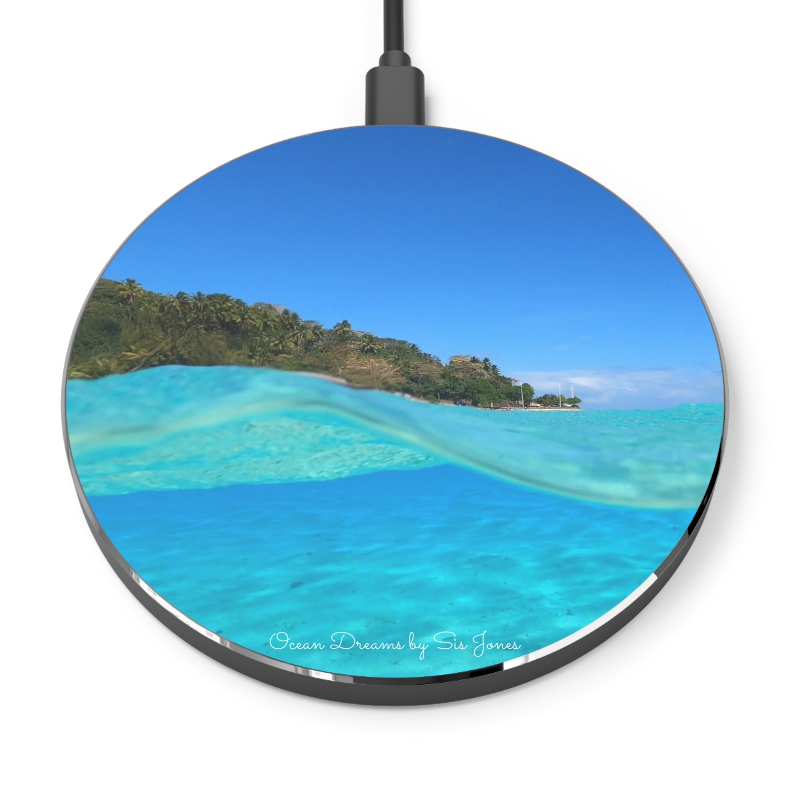 Turquoise Ocean-Themed Wireless Charger for Stylish Convenience-image