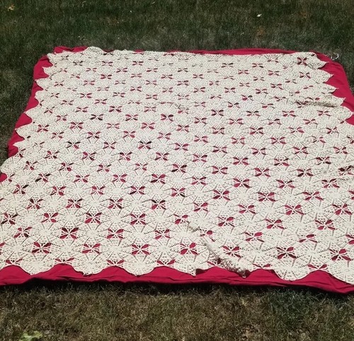 Antique Hand Crochet Ecru Cream Bedspread Coverlet Topper 92 X 77 Full Queen - Picture 2 of 6