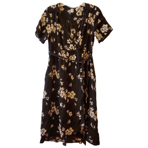 GAP SS Midi Wrap Sundress Maternity Size Small Black Floral Tie Cottagecore Y2K  - Picture 1 of 12