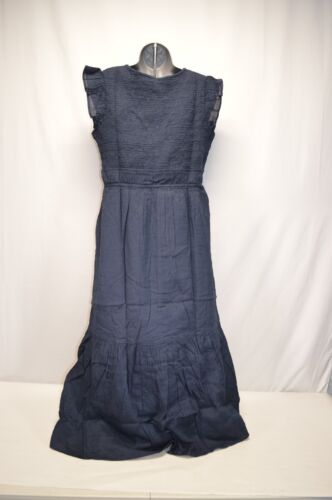 Neu mit Etikett Quitte Midi-Kleid Bio-Struktur Baumwolle V-Ausschnitt marineblau Größe XL - Bild 3 von 4