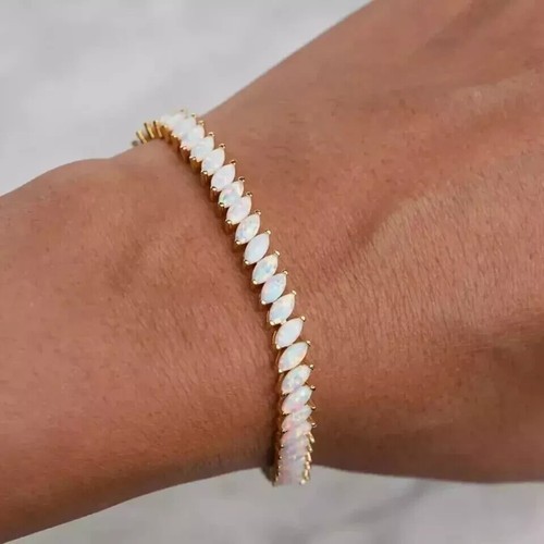 6Ct Marquise Cut Lab-Created Fire Opal 14K Yellow Gold Plated Women's Bracelet - Picture 5 of 5