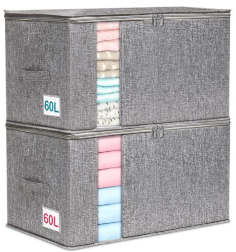 Large Clothes Storage Bags 2 Pack Comforter Storage Bag with Sturdy Structure...