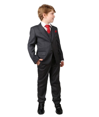Boys Tailored Fit Wedding Suit 6 Piece Page Boy Prom Charcoal Grey Navy Blue Set - Picture 13 of 19