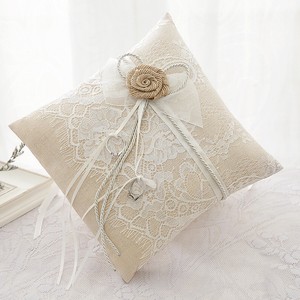 Lace Floral Wedding Ring Cushion Cotton Linen Bearer Pillow Bridal