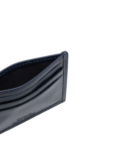 Polo Ralph Lauren Mens Polo Allover Multi Logo Leather Card Case Wallet Navy - Picture 5 of 5