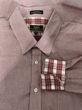 James Tattersall Dress Shirt Men X Large Red Check Flip Cuff Hidden Button Down