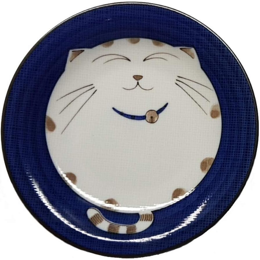 Japanese Porcelain Appetizer Plate 6.5 inch Made in Japan Blue Cat