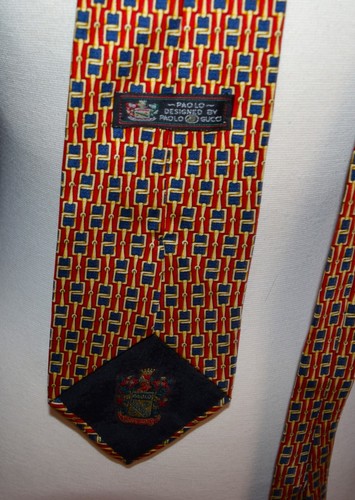 Corbata De Colección Paolo Diseñada por Paolo Gucci Logo Negro Dorado Rojo Corbata Seda Corbata - Imagen 5 de 5