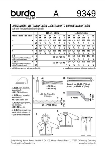 BURDA KIDS 9349 CHILD'S JACKET & PANTS Sewing Pattern Ages 6m - 3 Yr Skill: EASY - Picture 10 of 10
