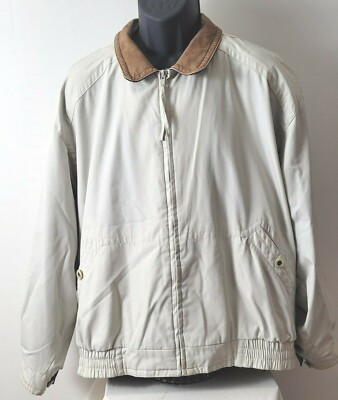 Towne by London Fog Men's Jacket XL Khaki Leather Collar Full Zip Button  Pockets