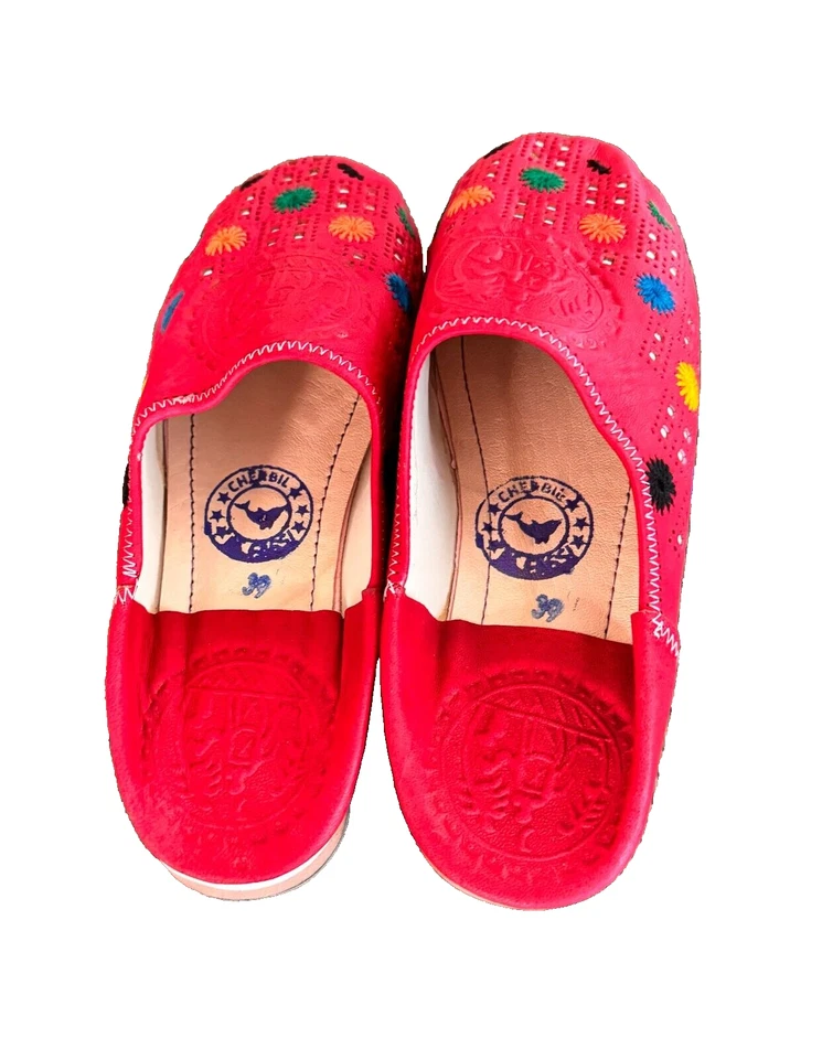 Zapatillas de boda Babouche de cuero marroquí para mujer multicolor rojo talla 8 Foto 4 de 4