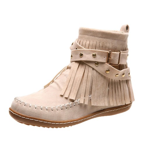 Women's Fringe Moccasins Side Zipper Tassel Ankle Boots Retro Comfy Buckle Shoes - Picture 12 of 13