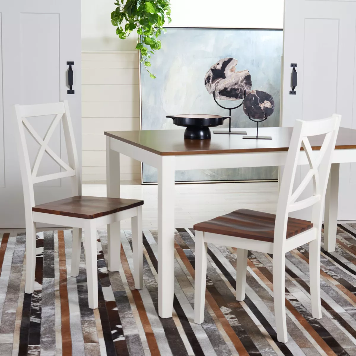 SAFAVIEH Silio X Back Dining Chair Set of 2 White Natural eBay