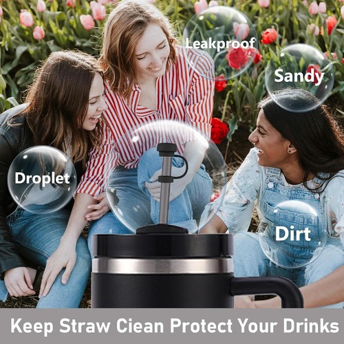 6PCS 10mm for Stanley Straw Cover Cup 40&30 Oz Accessories, Reusable Black - Picture 2 of 6