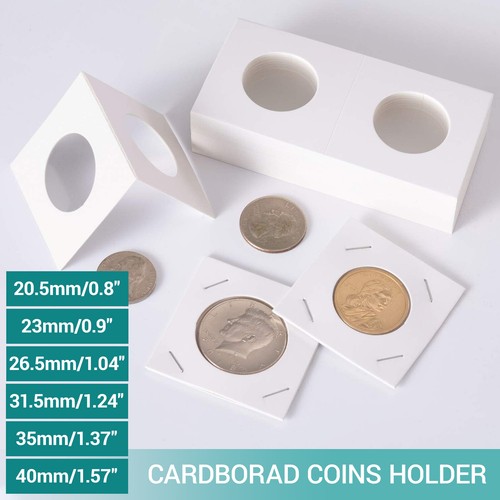 300 Assorted 2x2 in Cardboard Coin Flip Mylar Coin Holder 6 Sizes for Collection - Picture 3 of 16