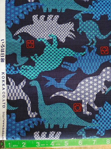 1/2 Half kokka Blue Camo Dino Dobby Cotton Bthy sashiko stitch style special - Picture 2 of 3