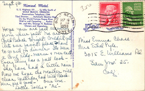 GOLD BEACH, OREGON - NIMROD ROADSIDE MOTEL - POSTAL DE LINO VINTAGE - Imagen 2 de 2