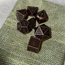 Bronze Standard Metal Set Of 7 Dnd Dice With Canvas Bag