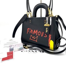 COACH Basquiat Rogue C0307 Leather 2way Bag Black Shoulder Handbag Excel...
