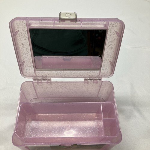 Caboodles Makeup Case Pink Silver Sparkles Interior Mirror-Photo Holder Vintage - Picture 12 of 21