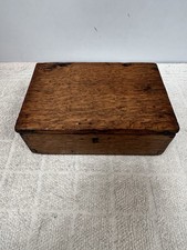 Antique Wooden Oak Storage Box with Hinged Lid Storage Trinket Wood 16x11x6cm