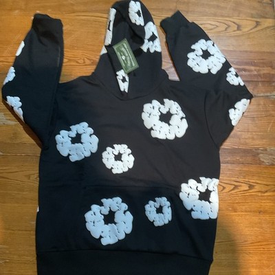 Denim Tears White Flower Graphic Print Cotten Fleece Hoodie Mens Size Medium New