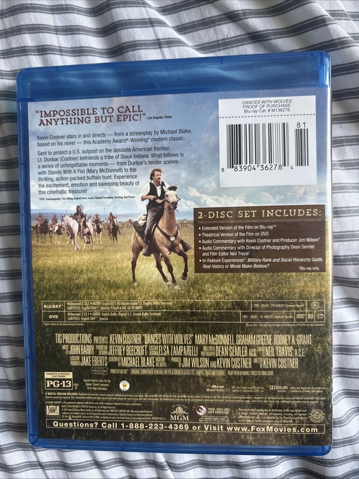 Dances with Wolves (Blu-Ray/DVD, 1990, 2-Discs) NEW!  stars Kevin Costner - Image 2 of 3