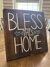 Wooden Bless This Home FARM HOUSE Decor Wall Mount or Freestanding Rustic Wood