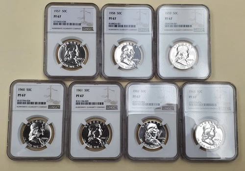 1957-1963 Franklin Half Dollar PROOF Coin 7pc. Collection, NGC PF 67 Ultra Cameo