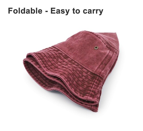 Bucket Hat, Wide Brim Washed Denim Cotton Outdoor Sun Hat Flat Top Cap for Fi... - Picture 4 of 6