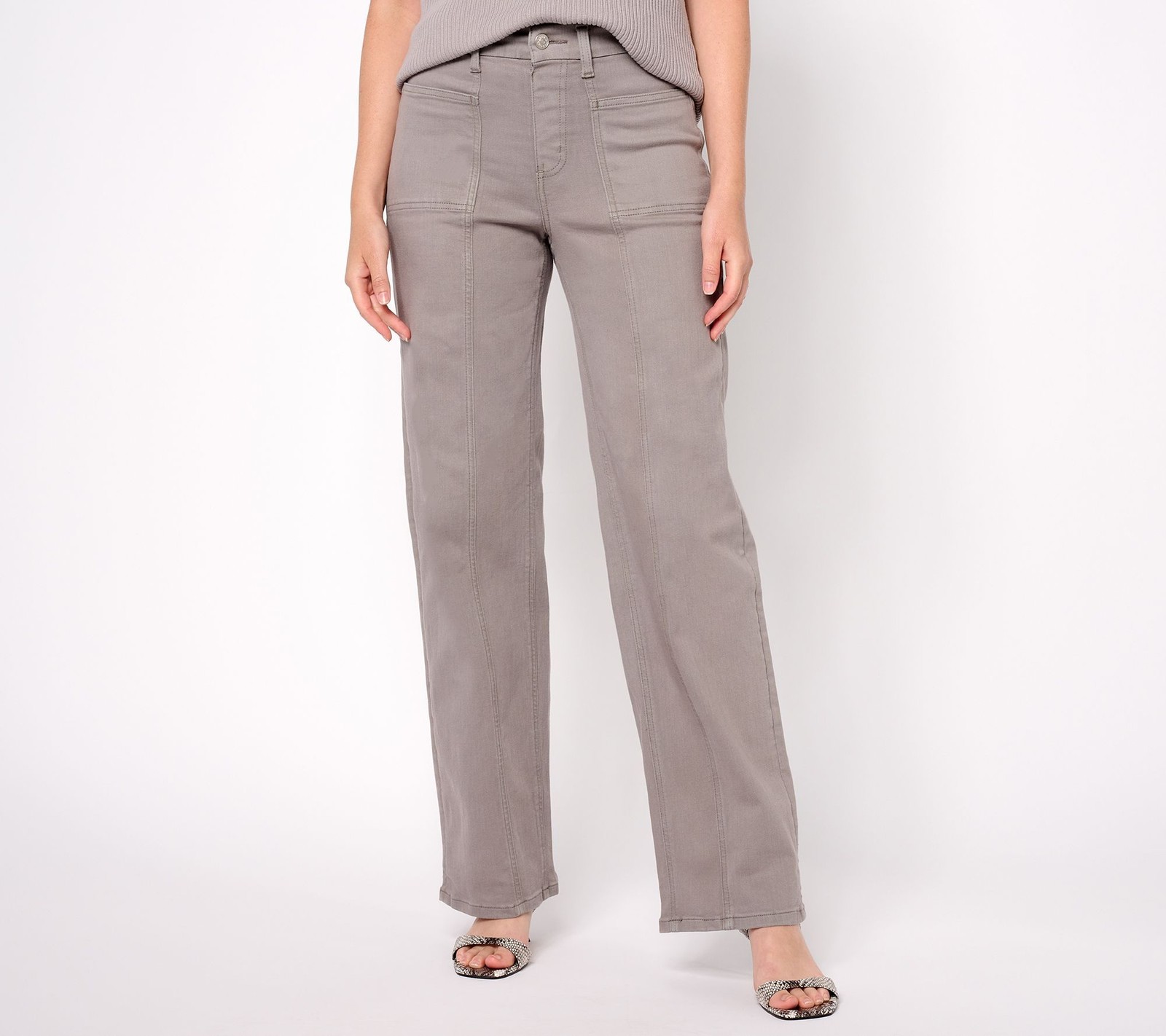 Denim & Co. Women's Plus Sz Pants 28 Easy Stretch Regular Wide Leg Gray A455564