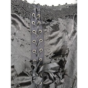 Black Corset Jacquard Floral Lace Bustier Boned Evening Top L Adjustable Witchy